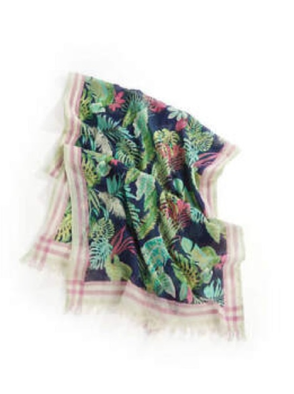 J. Jill Linen Dark Seaside Tropical Print Lightweight Scarf - Navy, Green, Pink